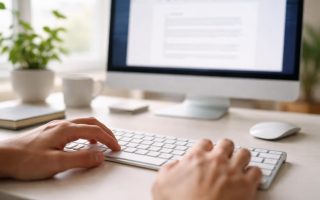 bureau-moderne-clavier-mains-floues-écran