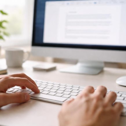bureau-moderne-clavier-mains-floues-écran