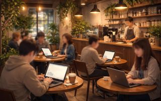 cafe-moderne-gens-ordinateurs-barista