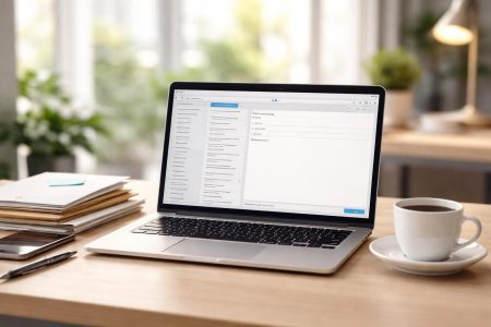 bureau-moderne-ordinateur-cafe-enveloppes