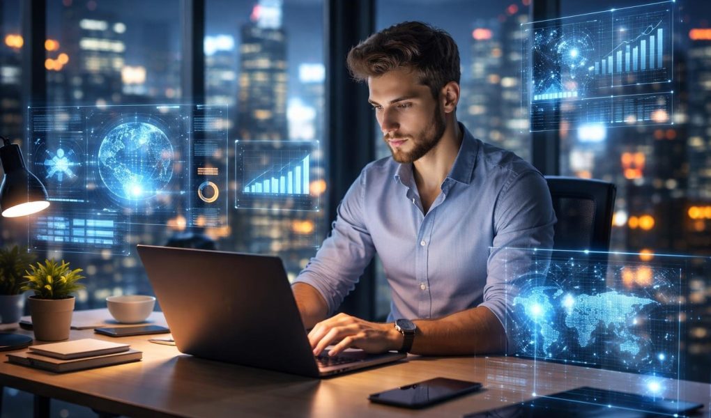 bureau-moderne-professionnel-ordinateurs-graphiques-holographiques