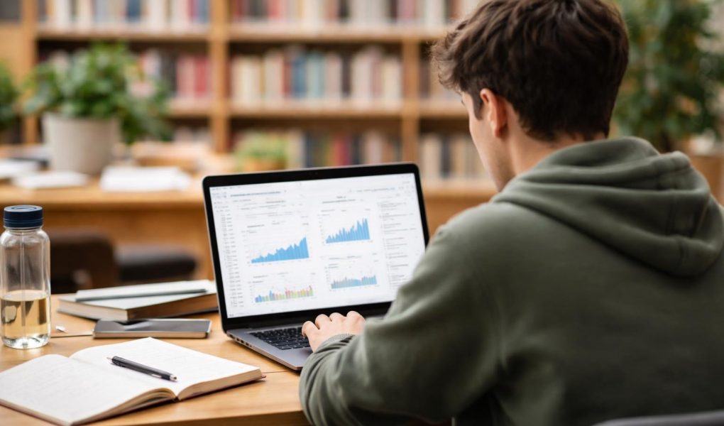 etudiant-ordinateur-graphique-bibliotheque-floue