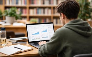 etudiant-ordinateur-graphique-bibliotheque-floue